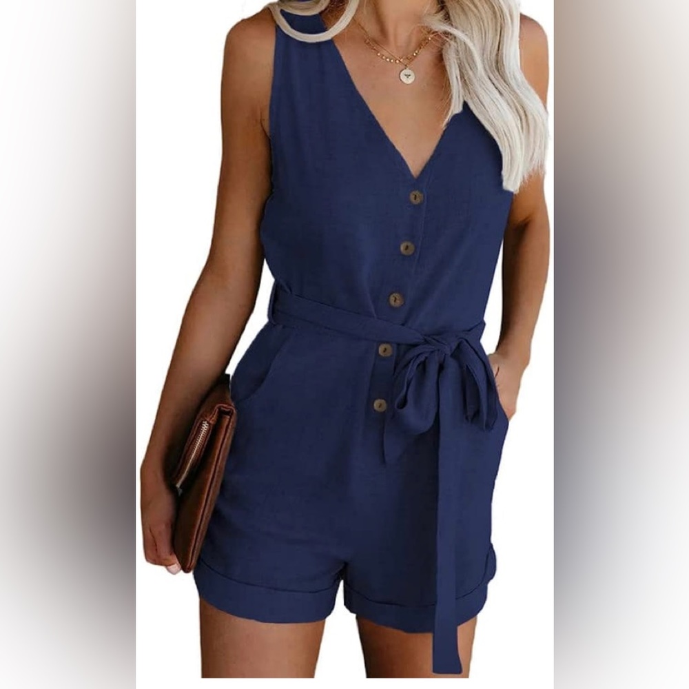 Dokotoo Womens Halter Neck Sleeveless Floral Print & Solid Rompers Jumpsuit Navy